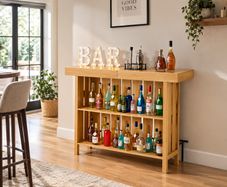 Home Bar Unit Wine Bar Cabinet Table 3-Tier with Storage Shelves, Opener Storage Box & Adjustable Foot Pads