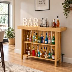 Home Bar Unit Wine Bar Cabinet Table 3-Tier with Storage Shelves, Opener Storage Box & Adjustable Foot Pads