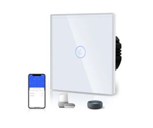 BSEED Smart Light Switch, 1 Gang 1 Way WiFi Touch Switch, Work with Alexa/Google Home, Voice/App Control Sharing Glass Touch Switches(Neutral Wire Required)
