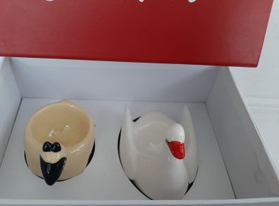 New egg cups Swan and sheep in box Graham Knuttel