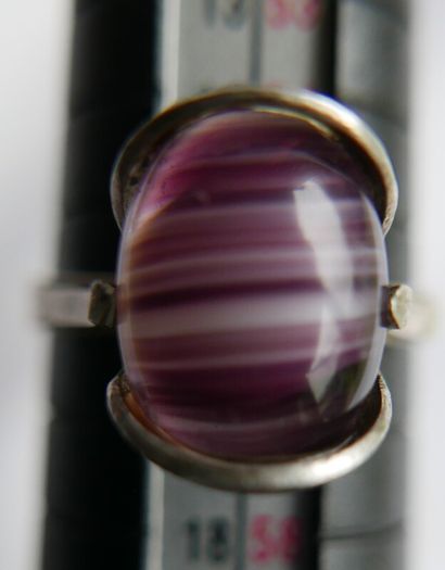 Vintage Sterling Silver 925 Purple Striped Agate Ring size P - 2,82g