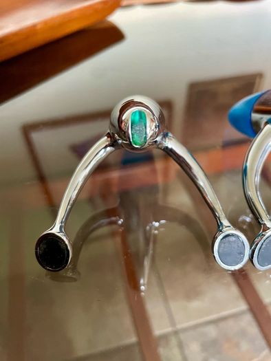 Vintage EZ ECH Centaur Salt Pepper Shakers Polished Stainless Steel Blue Space Age Design 1990s