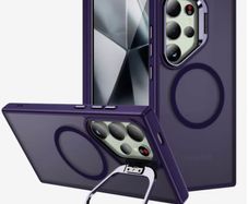 For Samsung Galaxy S24 / S25 Skin-Feel Camera Holder Magsafe Case Purple