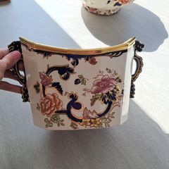 mason blue Mandalay  planter with dragon handles