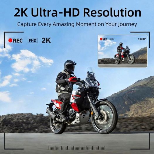 2K HD Dual Front and Rear Camera Motorcycle Motorbike Bike Helment Handlebar DVR WiFi Waterproof IP66 Single lens Loop Recording Cam Video Recorder Mountain Bicycle Motor