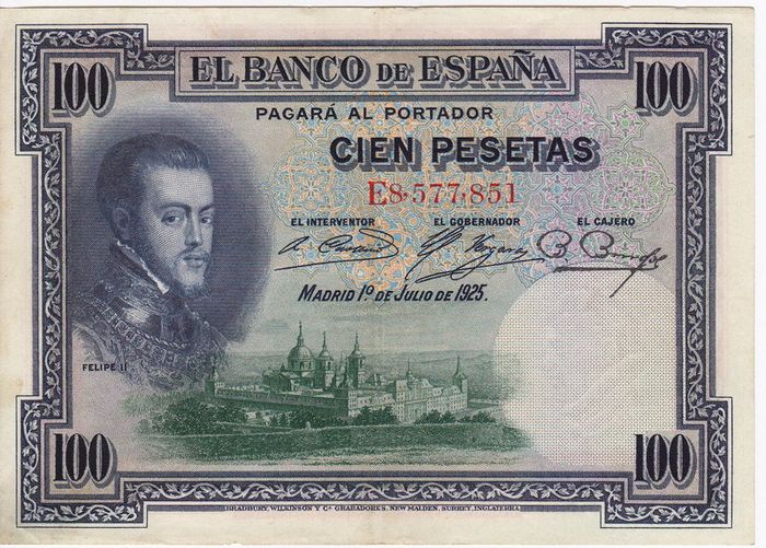 SPAIN 100 Pesetas 1925 Felipe II