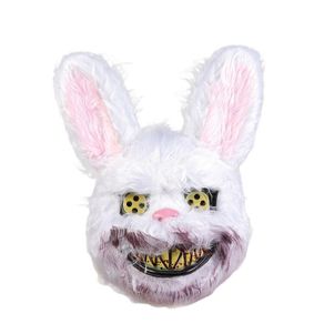 Zombie White Bunny Rabbit Bloody Fur Teeth Scary Mask COSTUME Halloween Cosplay