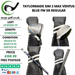 Taylormade Sim 2 Max #3 Wood 15 Degree / Ventus Blue FW 5R Regular