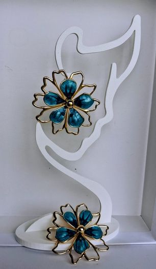Gold & Teal Sakura Blossom Floral Statement Earrings