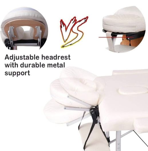 Portable Massage Bed Table - 3-Section Aluminum Foldable Beauty Couch for Reiki Therapy Treatment Salon Healing - Metal Headrest Support/with Carry Bag AVAILABLE IN WHITE AND BLACK (FREE SHIPPING)