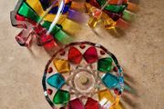 Vintage murano trio rainbow glass bowl &amp; leaf trinket dishes