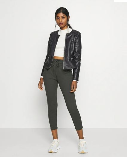 New, Vero Moda Black Peplum Collarless Soft Faux Leather Jacket - Size M (UK10)