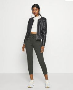 New, Vero Moda Black Peplum Collarless Soft Faux Leather Jacket - Size M (UK10)