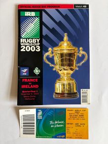 Rugby World Cup 2003 Programmes and tickets for Ireland's entire five match run.