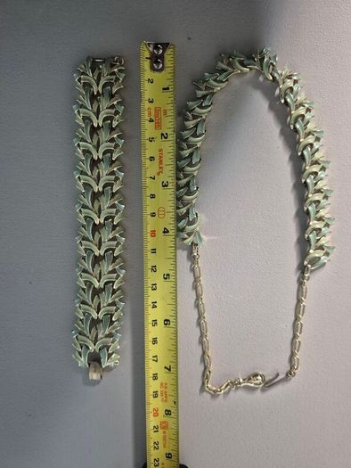 Stunning Vintage Signed Jewelcraft (Coro) Mid-Century Enamel Necklace & Bracelet Demi-Parure Set