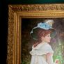 Antique Lady in garden oil painting in ornate gilt gesso frame - 4ft x 3ft Image 2