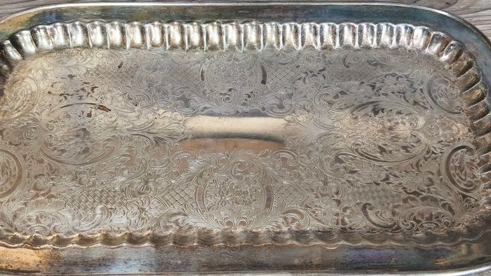 Vintage Silver Plated Butlers Serving Tray Platter Claw Footed 24 inch x 12 inch Leonard English