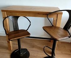 Harvey Norman Oak Breakfast Bar Table + 2 Adjustable Bar Stools