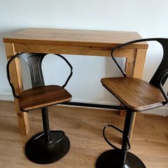 Harvey Norman Oak Breakfast Bar Table + 2 Adjustable Bar Stools