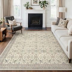 Large Rugs for Living Room 200x290cm, Extra Large Area Rug Washable, Vintage Boho Big Rugs, Low Pile, Non-Shedding, XXL Carpet, Oriental Design, Dining Room, Home, Office, Bedroom