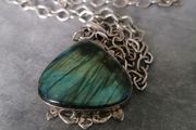 Vintage Labradorite Stg Silver Pendant &amp; Chain