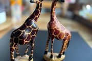 Hand Carved Wood Giraffes Statue