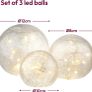 Crackle Glass Ball Lights Set 3  8,10,12 cm Globes | Decorative Indoor Table Lighting | with Warm White LED String | Battery Operated Table Lamps | Mood Fairy Light Night Lamp | Table Decor Image 3