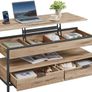 Height-Adjustable Lift-Top Coffee Table XL  with Storage 120 cm Industrial Design Image 2