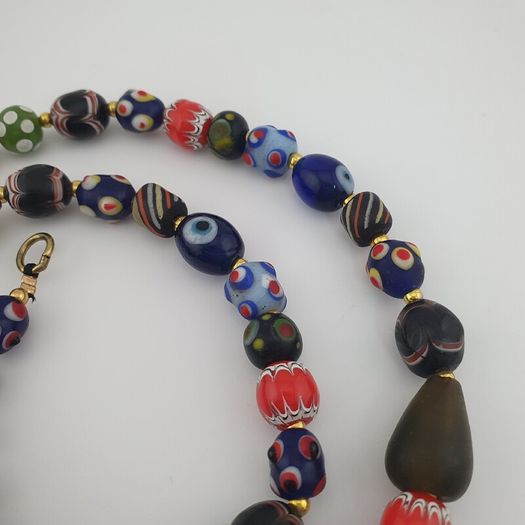 Antique Venetian Style Mix Glass & Old Face Glass Pendant Necklace