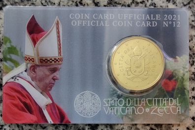 Vatican 0.5 Euro Base Metals Brilliant Uncirculated Coin 2021 - Vatican 50 Eurocent - Vatican Coin Card