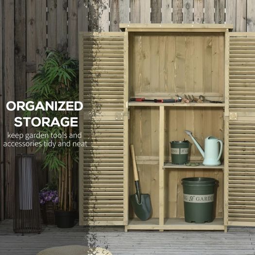 87 x 47 x 160cm Wooden Garden Storage Shed, Sheds & Outdoor Storage with Asphalt Roof & 2 Large Wood Doors with Lock, Sand Brown