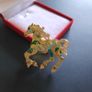 Running Horse Brooch Gold Tone and Green Galloping Horse Brooch Shawl Pin Broach Equestrian Jewellery Image 5