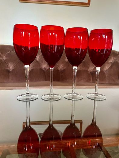 Vintage Italian Hand Blown Ruby Red Wine or Water Goblets 23 cm Tall
