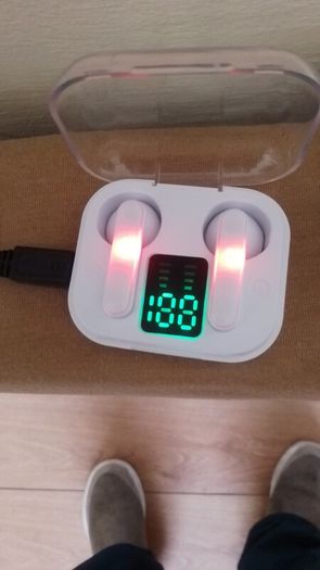 New Bluetooth headphones can be seen charging