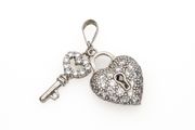 925 Vintage Heart Lock &amp; Key Sterling Silver Charm Pendant