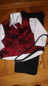 Baby formal suit for special occasion, trousers, shirt, waist jacket, tie and belt.