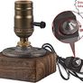 Weathered Wood Night Light Table Lamp Vintage Desk Lamp E26/E27 Edison Bulb Wooden Base Retro Industrial Steampunk Iron Pipe Flange Dimmable (FREE SHIPPING) Image 6