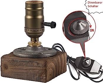 Weathered Wood Night Light Table Lamp Vintage Desk Lamp E26/E27 Edison Bulb Wooden Base Retro Industrial Steampunk Iron Pipe Flange Dimmable (FREE SHIPPING)