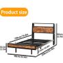 Single Bed Frame with Charging Station and LED Lights, Wood Headboard Image 6