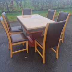 Marble Top Table And 6 Dining Room Chairs