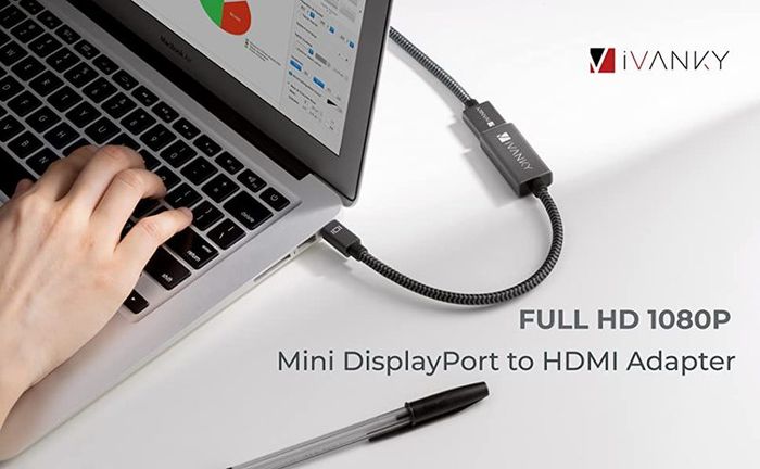 iVanky Mini Display Port Thunderbolt to HDMI (Video-Audio) TV Nylon Braided Adapter Cable (Gold-Plated) (Brand New/Warranty)