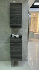 Ex Display Danish made Dansani Mido Pine Grey Wall Cabinet, wall Hung base unit , wooden tray & Laundry bag