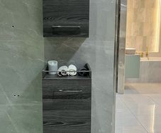 Ex Display Danish made Dansani Mido Pine Grey Wall Cabinet, wall Hung base unit , wooden tray & Laundry bag