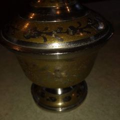 Vintage lovely brass pot and lid 15 cm. tall with lid &10.7cm. wide.