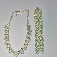 Stunning Vintage Signed Jewelcraft (Coro) Mid-Century Enamel Necklace & Bracelet Demi-Parure Set