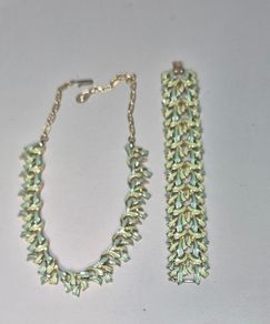 Stunning Vintage Signed Jewelcraft (Coro) Mid-Century Enamel Necklace & Bracelet Demi-Parure Set
