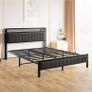 5ft King Size Bed Frame with Storage Upholstered Headboard Shelf Image 7