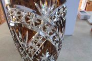 Vintage Germain Overlaid dark Amber Flashed Cut Crystal Glass Vase