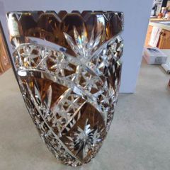 Vintage Germain Overlaid dark Amber Flashed Cut Crystal Glass Vase
