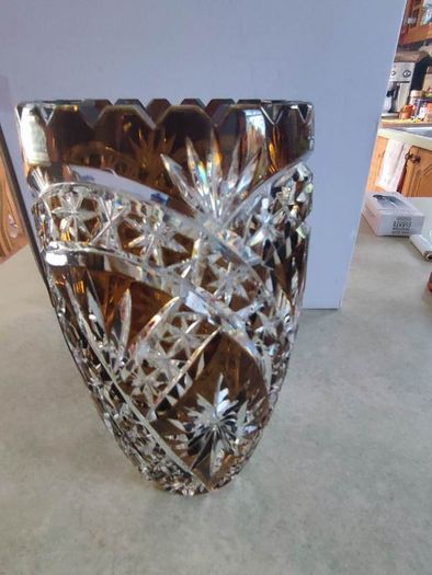 Vintage Germain Overlaid dark Amber Flashed Cut Crystal Glass Vase